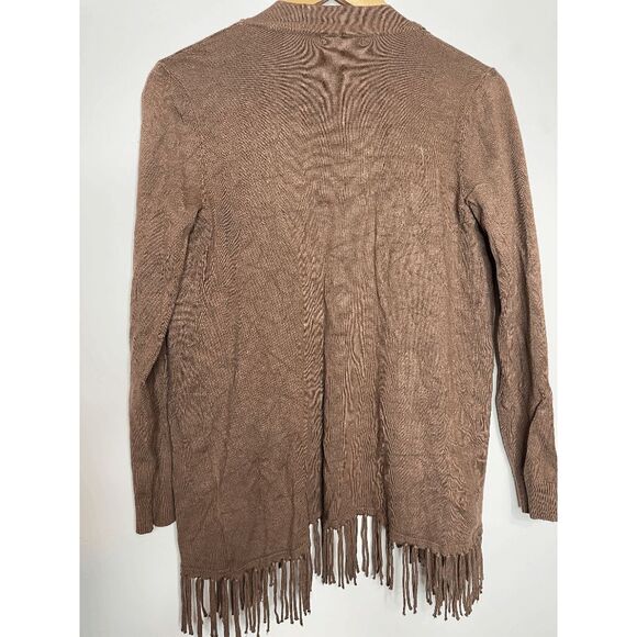 Chelsea & Theodore Western Brown Fringe Open Front Cardigan Sweater Knit‎ Top - Picture 4 of 6